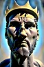 Placeholder: Ultra Realistic image, Roman sculpture, white marble material, Lionel Messi, gold crown of natural thorns, god crown, Miguel Angel style, sun rays background, waist up portrait, epic, celestial, cinematic lighting, God lights, 4k resolution, smooth details, soft lighting, unreal engine 5, art station, substance 3d.