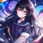 Placeholder: Clear focus, High resolution, Black long fluffy hair, purple eyes, wearing a sailor uniform, shattered rainbow in triagle formation,