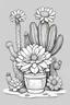 Placeholder: outline art for cute flower with cactus coloring pages with which, White background. sketch style, clean line art, white background, no shadow and clear