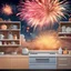 Placeholder: Background design for the kitchen containing fireworks