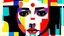 Placeholder: This image is a digital painting depicting an abstract face with surreal and modernist influences. The face is centered and occupies the majority of the composition. It is a blend of various geometric shapes and colors, creating a striking and enigmatic expression. The face has a smooth, almost featureless complexion with a prominent red dot on the forehead, which contrasts starkly with the surrounding colors. The eyes are large and almond-shaped, with a piercing gaze, and are colored in a dark