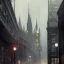 Placeholder: Gotham city View from a snow rain rooftops of corner gothic Buildings, Central station, Piccadilly, Uphill roads, elevated trains, Gothic Metropolis , Neogothic architecture, Metropolis Fritz Lang by Jeremy mann, John atkinson Grimshaw, "Gothic architecture, London, edimburgh, Chicago Prague by Jeremy mann"