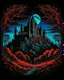 Placeholder: Moon, black night, shadowy old castle, dark forest in the background,HDR,UHD,8K, best quality, masterpiece, Highly detailed, ultra-fine painting, Urban Pulse::2 Street Art, deconstructionism, typographic expression, vibrant colors, urban surrealism, synthwave:: t-shirt vector, center composition graphic design, plain background::2 mockup::-2 --upbeta --ar 1:1