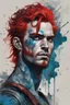 Placeholder: character concept illustration of a lean, red haired, blue tattooed Pict warrior, , maximalist, sharp focus, highest resolution, in the styles of Bill Sienkiewicz, Denis Forkas , and Masahiro Ito, boldly inked, 8k, coarse, gritty textures