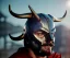 Placeholder: Superhero, bullseye mask, horns, cape, viking shield, jellyfishsombrero, metal, steel hands, strong, chest plate, gloves, pauldrons, pressurized boots, radium, sleeved, muscular, mustache