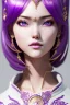 Placeholder: Detailed cute anime Kunoichi elven girl, purple hair buns, purple bangs, white latex bodysuit, intricate details, full body portrait, keep head in frame, slight smile, black Japanese motif, concept art, highly detailed, digital painting, concept art, sharp focus, illustration, art by Yoji Shinkawa, WLOP and greg rutkowski and alphonse mucha and artgerm and yanjun Chen and Junji ito and Makoto Shinkai, HDR, octane render