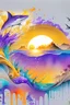 Placeholder: 2:3 Full size, watercolor on transparent background paper, chromatic, zoom, sharp, splash of colors on a white background, a detailed golden purple sunset fire style, detailed shark, owl, Miami Beach with light blue water, Mountains, graffiti elements, powerful zen composition, dripping technique, & the artist has used bright, clean elegant, with blunt brown, 4k, detailed –n 9, ink flourishes, liquid fire, clean white background, zoom in, close-up,