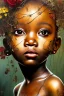 Placeholder: an abstract painting of rusted metal and flowers, african baby portrait, rust, scaffolding, iron cladding, decay, mixed media, textured, anatomically correct, beautiful perfect face, sharp focus, highly detailed