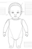 Placeholder: baby doll, realistic, each unique, flat vector, full view, only draw lines, clean line art, –no sketch, white background, minimalistic black lines, minimal black color, coloring page, thin black line art, perfect shape, perfect clear lines,