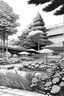 Placeholder: Tokyo garden in Summer abstract pencil black and white STYLE OF HIROKU OGAI