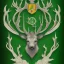 Placeholder: coat of arms of an elvish forest city with a stag on it, very detailed, green