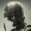 Placeholder: cyborg man portrait in medieval helmet japanese style