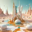 Placeholder: Bright, glittering, 3d, marble-like, surreal objects in a bright environment, desert, noon light, melting cream, Yves Tanguy style