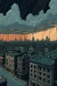 Placeholder: crear una imagen de una ciudad en una tormenta con el estilo de akira toriyama