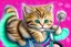 Placeholder: Fluffy tabby cat, adorable kitten, miniature bicycle, whimsical scene, playful concept, vibrant colors, detailed fur texture, charming expression, dynamic composition, cartoonish style, digital art, creative and imaginative, bright and lively palette, joyful atmosphere, skillful rendering, high resolution, skillful lighting to enhance cuteness.