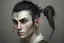 Placeholder: A Fantasy elf, a white male with black hair tied up in a bun, a scarred left eye. Full body