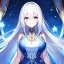 Placeholder: girl, masterpiece, best quality, volumetric lighting, detailed outfit, perfect eyes, white hair, blue eyes, long hair, starry dress,