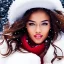 Placeholder: Woman, happy, expressive, emotive, smiling, pouting lips, African American, afro hair, looking out window, blizzard, snow, red sweater, delta sigma theta, snow angel, hazel colored eyes, snow man, snowflake,snowball