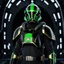 Placeholder: star wars bald male corellian pilot wearing black and bright gasoline green First Order special forces TIE pilot commando armored flightsuit and helmet with gold trim inside the jedi temple, centered head and shoulders portrait, hyperdetailed, dynamic lighting, hyperdetailed background, 8k resolution, volumetric lighting, light skin, fully symmetric details