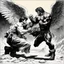 Placeholder: [comic book art by Sam Keith and Bernie Wrightson] Jacob wrestling with angel