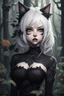 Placeholder: CAT GIRL, goth, forest, nature, cartoon, leaves, boobs, portrait, colour image, white hair