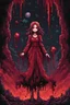 Placeholder: Girl wizard, fullbody, behind blood guts rising from the ground, horror, galaxy, darkred tones, 8bits, pixel art,