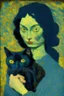 Placeholder: black hair lady with cat by van gogh
