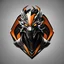 Placeholder: Front logo. 3D. Black, orange and white palette Dragman dragón man in artistic style