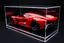 Placeholder: SUPER RACING CAR, EXOTIC, SUPER SPORT, CONCEPT CAR, ELECTRIC, BIG WHEELS, RED COLOR CHERRY, BLACK BACKGROUND, into a acrylic box