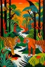Placeholder: An orange colored jungle with devilish tigers and an acid lake painted by Stuart Davis