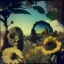 Placeholder: High definition polaroid photo of a marvelous landscape, trees, flowers, giant sun, people wearing masks, intricate, rock formations, atmosphere of a Max Ernst painting, Henri Rousseau, thoughtful, interesting, a bit appalling, smooth