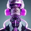 Placeholder: handsome, cute man, handsome man in futuristic suits, black and white highlight hair color, pink and purple background, pink lighting, deep purple backlighting, gun, smoke, robot suits