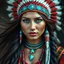 Placeholder: A hyper-realistic photo, Beautiful Native American woman with long flowing hair wearing a Native American head-dress, turquoise jewelry, vibrant colors,, 64K, hyperrealistic, vivid colors, (glow effects:1.2) , 4K ultra detail, , real photo