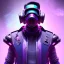 Placeholder: cyberpunk purple masked villain in galaxy, teal and purple smoke, detailed, realistic, 4k