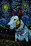 Placeholder: Painting of bull terrier like starry night by van gogh