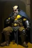 Placeholder: 1970's dark fantasy cover dnd style oil painting of the dwarf drunk batman with sport outfits with minimalist far perspective. Magazine.