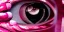 Placeholder: Extreme close-up of the human eye and the gleaming metallic pink to metallic red robotic eye of a cyborg assassin, soulless, cyberpunk technopunk, AbstractTech, rectangular, style of The Terminator