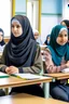 Placeholder: Many students wearing hejab in the classroom