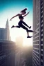 Placeholder: Girl jumping off a building