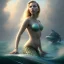 Placeholder: A beautiful portrait of a fusion of Scarlett Johansson and Reese Witherspoon as a mermaid , leaning on a ships deck ,Rough sea in the background, a shark,snails, seashells (digitall art by Eugene de Blaas and Ross Tran, vibrant color scheme, highly detailed, in the style of romanticism, cinematic, artstation best quality, realistic lighting, masterpiece portrait, details light dusting , cowboy shot from above, simple chain hauberk Vector art digital illustration 3D shading )