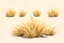 Placeholder: Isolated concept art of stylized alien dry grass on a plain neutral background. Simple low-poly design with minimal details, suitable for 3D modeling. The grass should look slightly alien — with unusual blade shapes, subtle color variations, and dry, brittle texture. Colors range from dusty yellow, ochre, muted green, and pale orange, blending naturally with desert or rocky terrain. No background, no shadows, clear separation of each grass clump, consistent lighting. Digital painting style