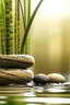 Placeholder: gentle shining background, spa stones and bamboo stem, pool in the background