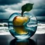 Placeholder: lovely double exposure image by blending together a stormy sea and a glass apple. The sea should serve as the underlying backdrop, with its details subtly incorporated into the glossy glass apple, sharp focus, double exposure, glossy glass apple, (translucent glass figure of an apple) (sea inside) lifeless, dead, glass apple, citrine colors, decadence, intricate design, hyper realistic, high definition, extremely detailed, dark softbox image, raytracing, cinematic, HDR, photorealistic