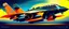 Placeholder: a military fighter jet station wagon hybrid designed by volkswagen only one vehicle per image painted metallic orange traveling at a high rate of speed, jet intake off of front center of vehicle and jet exhaust out the rear with bright blue flame