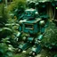 Placeholder: an old robot, turquoise, autochrome, garden