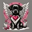 Placeholder: Lovesick , illustrated black and grey puppy dressed as cupid, cupid illustration, vintage valentines day colors, heavenly, romantic colors, realistic dog drawing, surreal, cartoonist, overexaggerated, detailed drawing, behance, Victorian inspired, art station, in the style of damien hirst