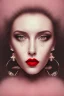 Placeholder: Minimalistic portrait of a beautiful woman with red lips and cold big eyes wearing earrings, a light pink fur coat in a haute couture style isolated on a dark background, cinematic lighting, ultra-realistic, shot in the style of hasselblad