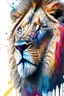 Placeholder: "lion", clean design, art station, splash of colorful paint, contour, ((solid white background)), gazing into camera, hyperdetailed intricately detailed, unreal engine, fantastical, cinema lighting, intricate detail, splash screen, complementary colors, fantasy concept art, 8k resolution, DeviantArt masterpiece, watercolor, paint dripping