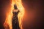 Placeholder: Cloaked woman holding fire, Dark moody night atmosphere, 8K, high body details, anatomically perfect bod, painted