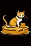 Placeholder: masterpiece, the logo of one cat eat Smooth surface cheesecake, ,Morocco style, no black ground, vector, 4k